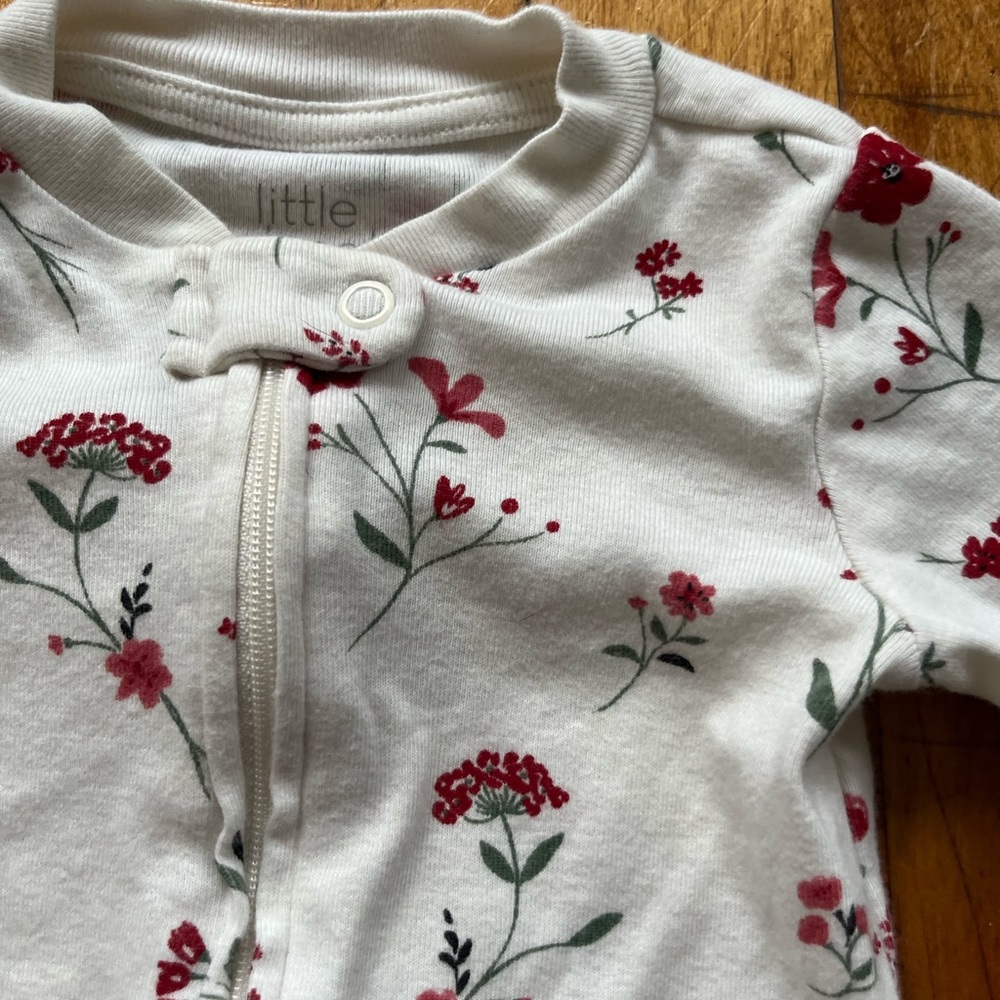 Carters Little Planet Organic Cotton Full Zip White Red Floral Onesie Baby‎ 9M - Picture 2 of 4